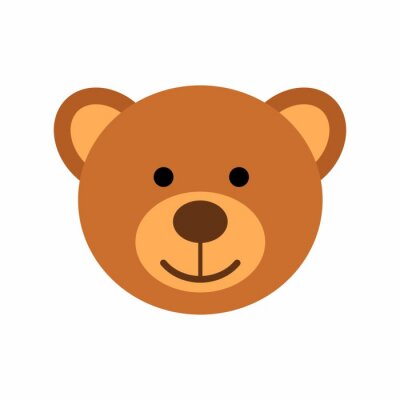 Sticker  Personnage de tête de ours en peluche isolé sur fond blanc. Illustration de vecteur de jouet doux en style plat.