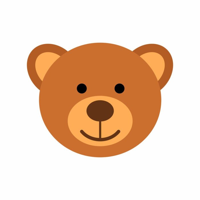 Sticker  Personnage de tête de ours en peluche isolé sur fond blanc. Illustration de vecteur de jouet doux en style plat.