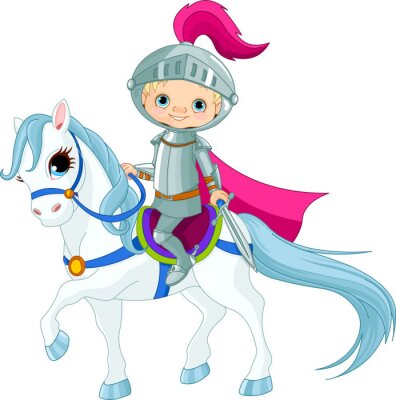 Sticker  Petit chevalier en armure sur un cheval