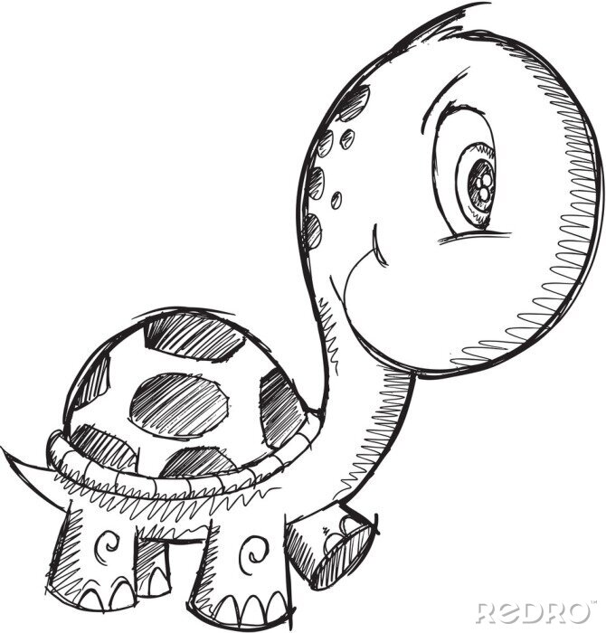 Sticker  Petit croquis mignon de tortue noir et blanc