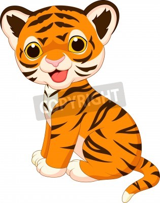 Sticker  Petit dessin animé de tigre rayé joyeux
