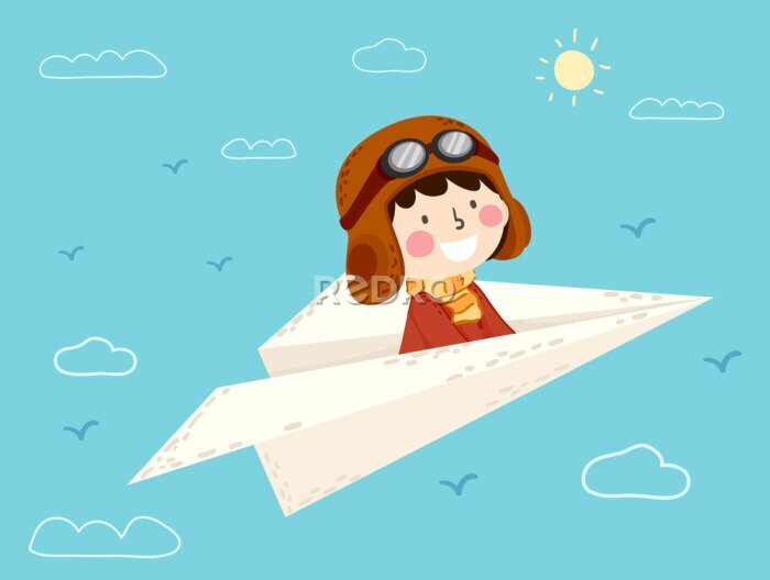 Sticker  Petit garçon dans un avion en papier