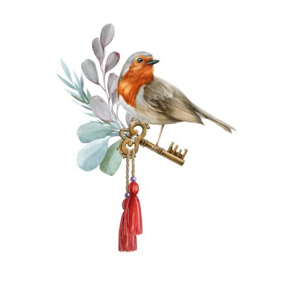 Sticker  Petit oiseau et clés