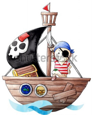 Sticker  Petit pirate sur un voilier en bois