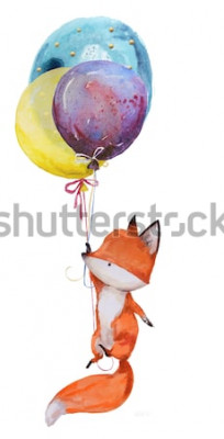 Sticker  Petit renard flottant sur des ballons