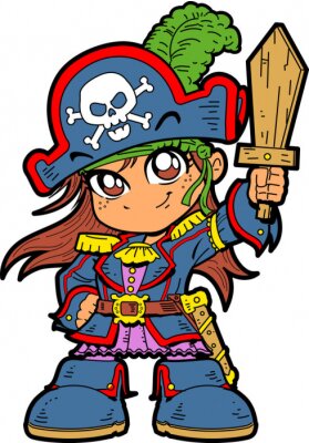 Sticker  Petite fille pirate avec une épée en bois