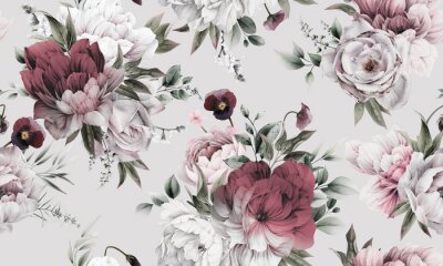 Petits bouquets de pivoines sur fond gris