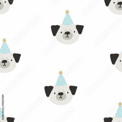 Papier peint à motif  Petits chiens à chapeaux