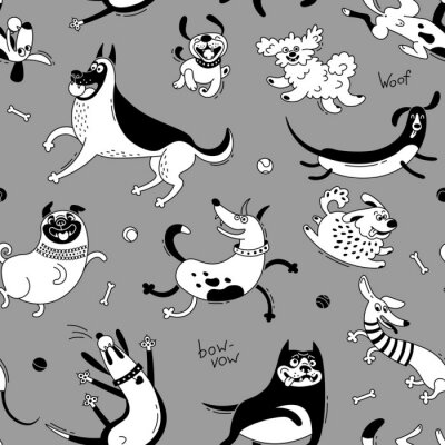 Sticker  Petits chiens amusants sur fond gris