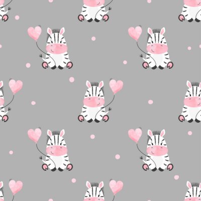 Papier peint à motif  Petits zèbres avec des ballons