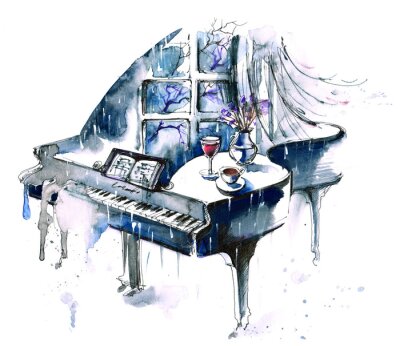 Piano bleu abstrait sur fond blanc