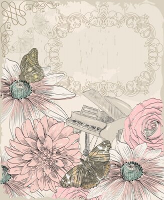Piano fleurs et papillons