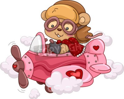 Sticker  Pilote d'ourson aux commandes d'un avion rose