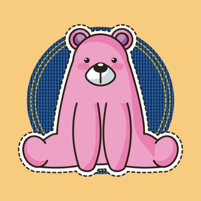 Sticker  pink bear teddy sit patch sticker fashion vector illustration