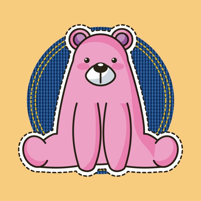 Sticker  pink bear teddy sit patch sticker fashion vector illustration