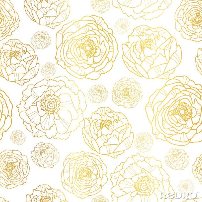 Sticker  Pivoines brun dor? sur fond blanc