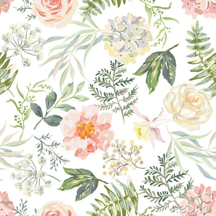 Sticker  Pivoines entour?es de fleurs et de feuilles