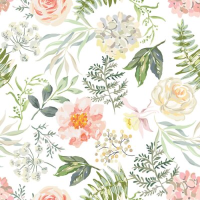 Papier peint à motif  Pivoines entour?es de fleurs et de feuilles