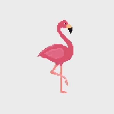 Sticker  Pixel art pink flamingo detailed illustration isolated vector