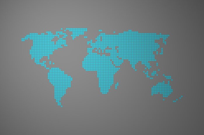 Sticker  Pixelweltkarte blau grau