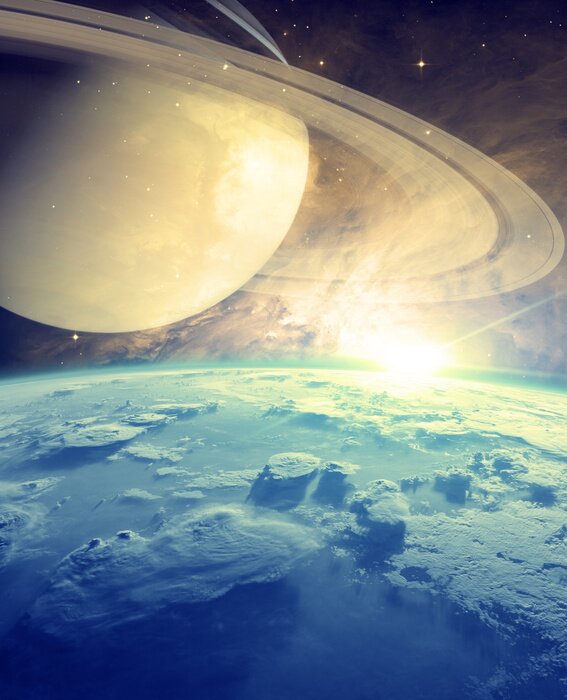 Sticker  Planète avec un anneau et une planète bleue