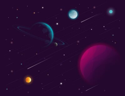 Sticker  Planètes colorées et étoiles filantes