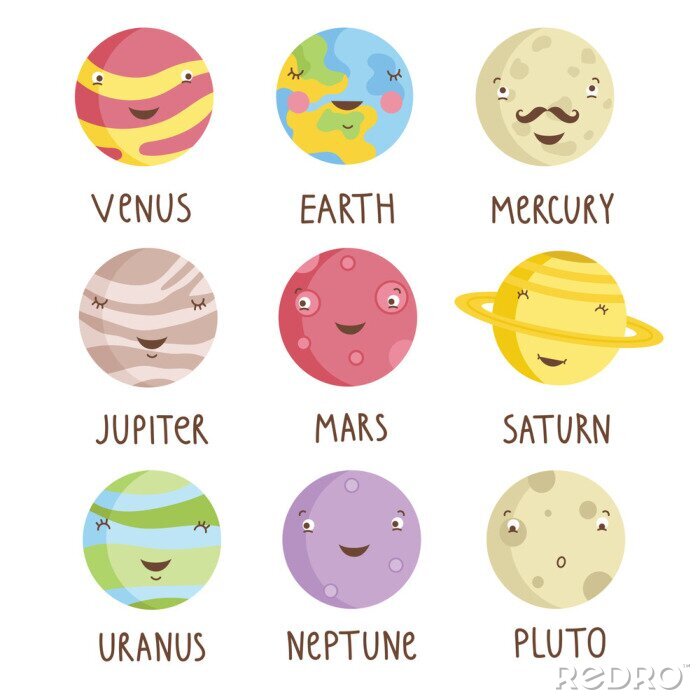 Sticker  Planètes du système solaire colorées avec des légendes