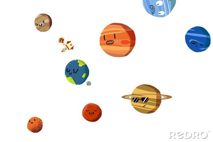 Sticker  Planètes du système solaire et fusée volante