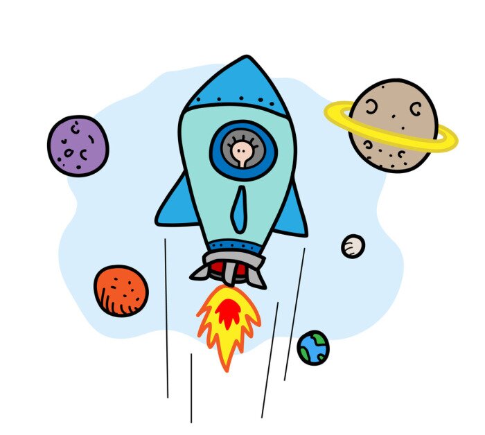 Sticker  Planètes du système solaire et fusée volante