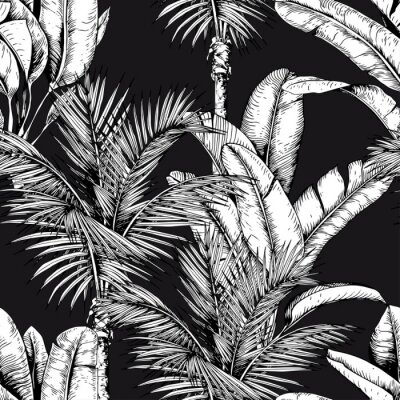 Sticker  Plantes tropicales blanches sur fond noir