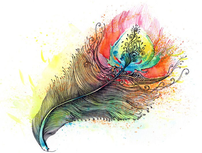 Sticker  Plume dans les tons de l'arc-en-ciel