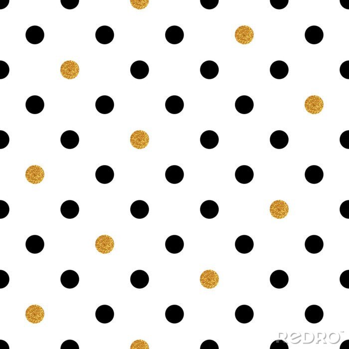 Sticker  Polka dot fond transparent en or et couleurs noires.