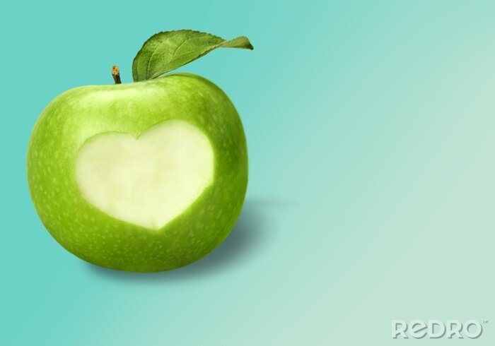 Sticker  Pomme verte avec un coeur découpé