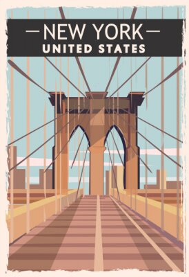 Sticker  Pont de New York sur une illustration vintage