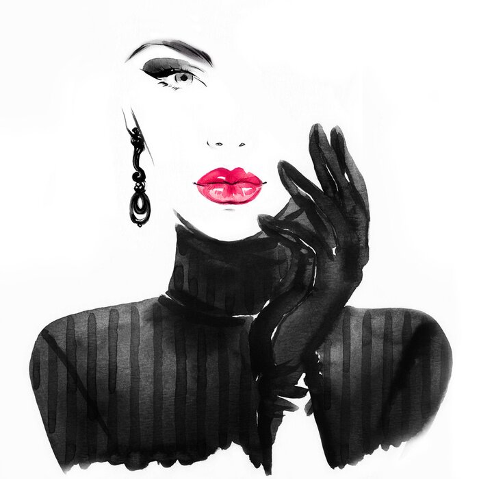 Sticker  Portrait à l'aquarelle d'une femme élégante