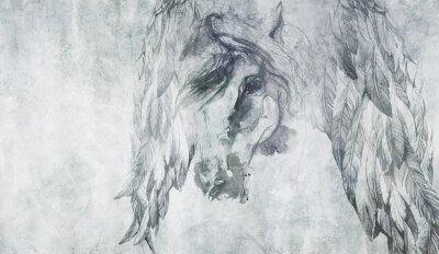 Portrait abstrait d’un cheval sur un mur en béton