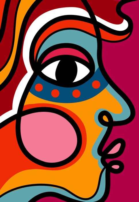 Sticker  Portrait coloré d'une femme aux joues roses