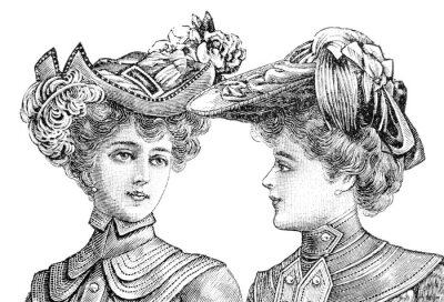 Sticker  portrait de deux femmes avec des chapeaux vintage