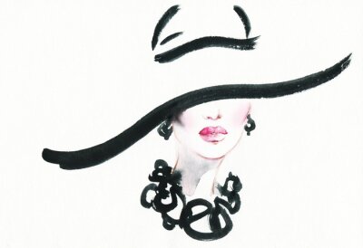 Sticker  portrait de femme avec chapeau
