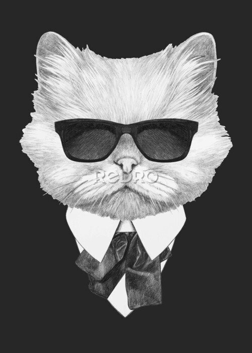 Sticker  Portrait of Persian Cat in suit. Hand-drawn illustration. Vector isolated elements.	