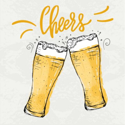 Sticker  Poster with two hand drawn beer glasses