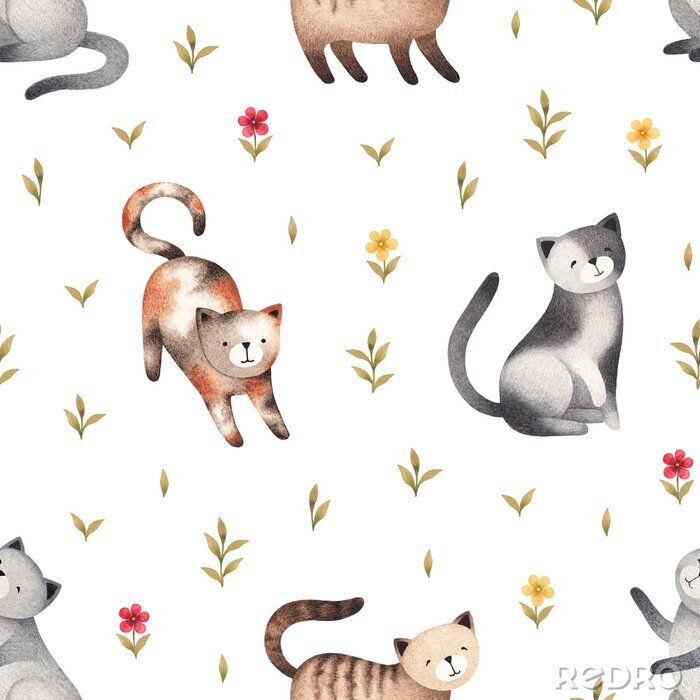 Sticker  Pour enfants et chats à l'aquarelle