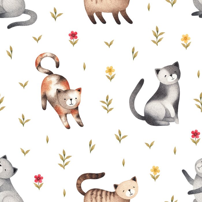 Sticker  Pour enfants et chats à l'aquarelle