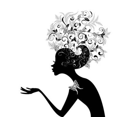Sticker  Profil d'une fille avec des cheveux décorée