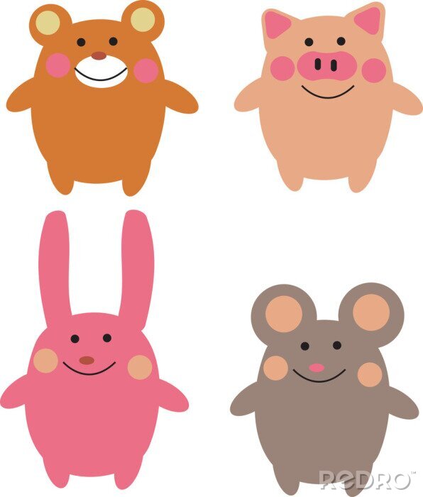Sticker  Quatre animaux souriants de différentes couleurs