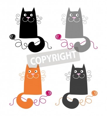 Sticker  Quatre chats de couleurs différentes avec des moustaches bouclées