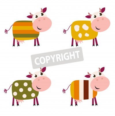 Sticker  Quatre dessins hétéroclites de vaches joyeuses