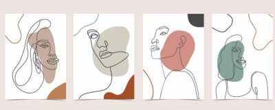 Sticker  Quatre portraits féminins minimalistes abstraits
