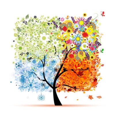 Sticker  Quatre saisons - printemps, été, automne, hiver. Arbre de l'art