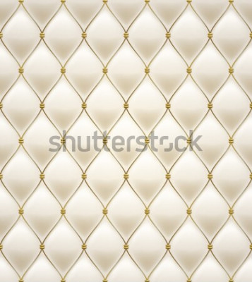 Sticker  Quilted seamless pattern. Cream color. Golden metallic stitching on textile.